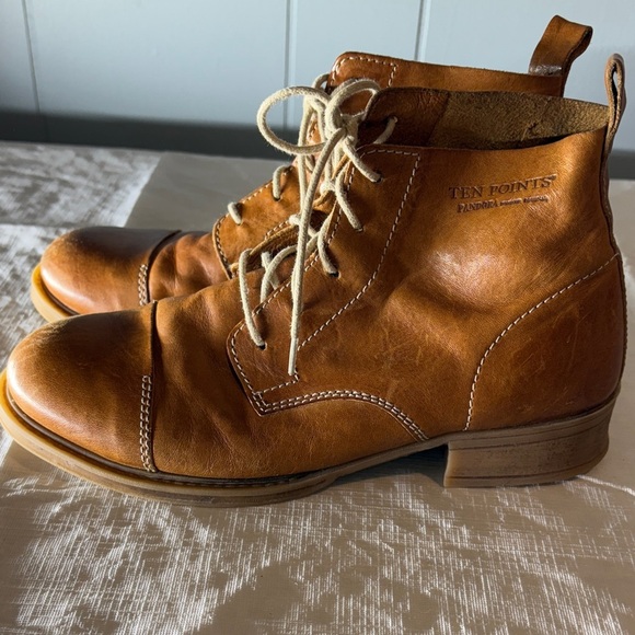 Women's Tan Leather Combat Boots - Picture 2 of 10